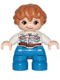 LEGO 47205pb062 Duplo Figure Lego Ville, Child Boy, Blue Legs, White Checkered Shirt with Belt, Medium Dark Flesh Hair